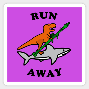 Run Away Raptor with a Rocket Launcher Riding a Shark Sticker